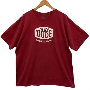 Champion Hey Dude Burgundy Red Short Sleeve Tee Casual Graphic Size 2XL Inspired